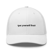 Load image into Gallery viewer, Put Yourself First Trucker Cap - JUL SWIM Put Yourself First Trucker Cap White